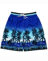 Big & Tall Men's Hawaii. Striped Deep Sea Color Gradient Sky Blue Coconut Tree Seaside Beach Pants